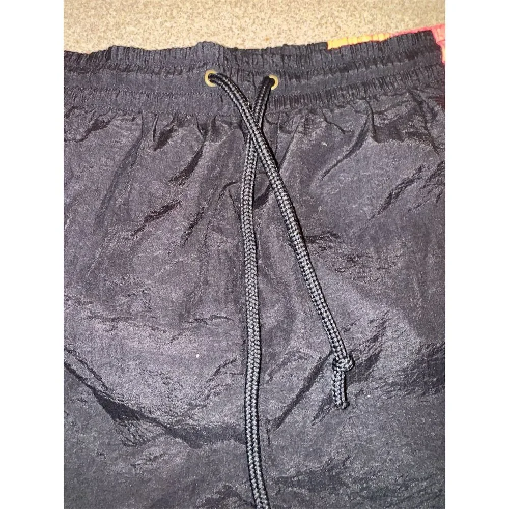 Vintage Bugle Boy Men's Neon Pink/Black Swim Shorts Size S Retro 80s 90s